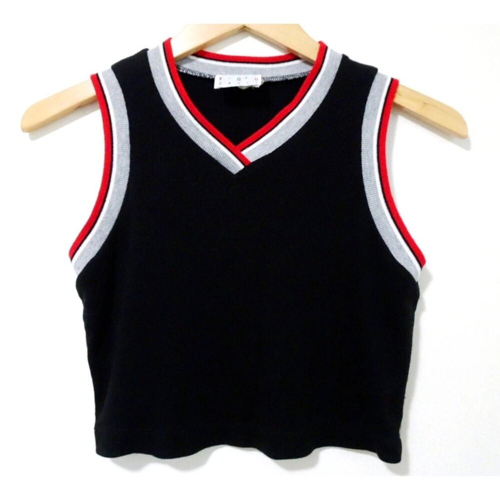 S/M Vtg 90s Y2K Black Striped Ribbed Skater Punk Cyber Club Rave Crop Tank Top